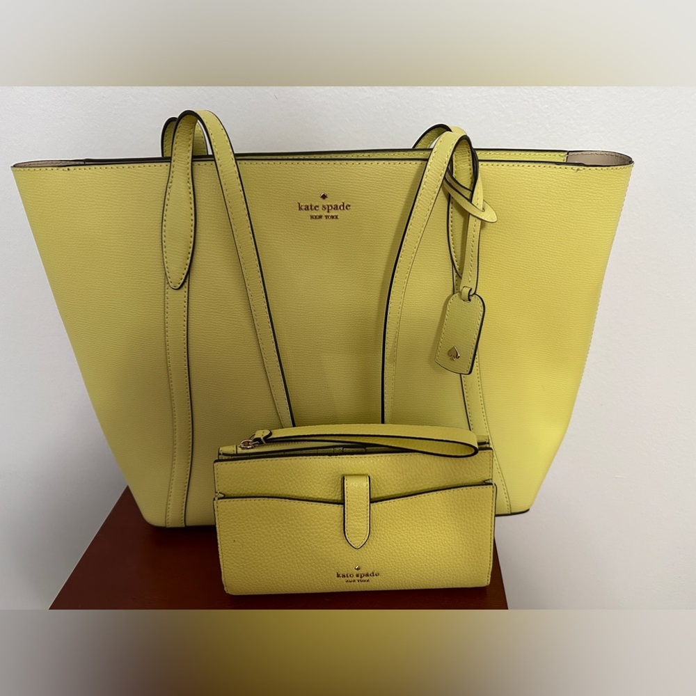 Kate Spade frosted lime tote bag with large wallet.
